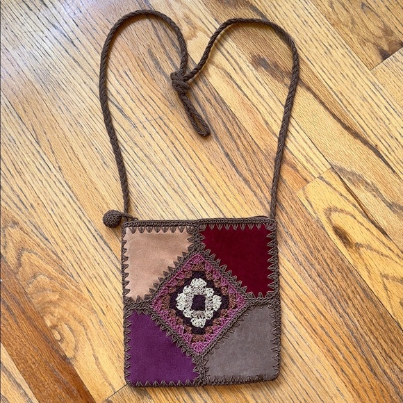 None Handbags - Brown Crossbody Bag with Patchwork Design